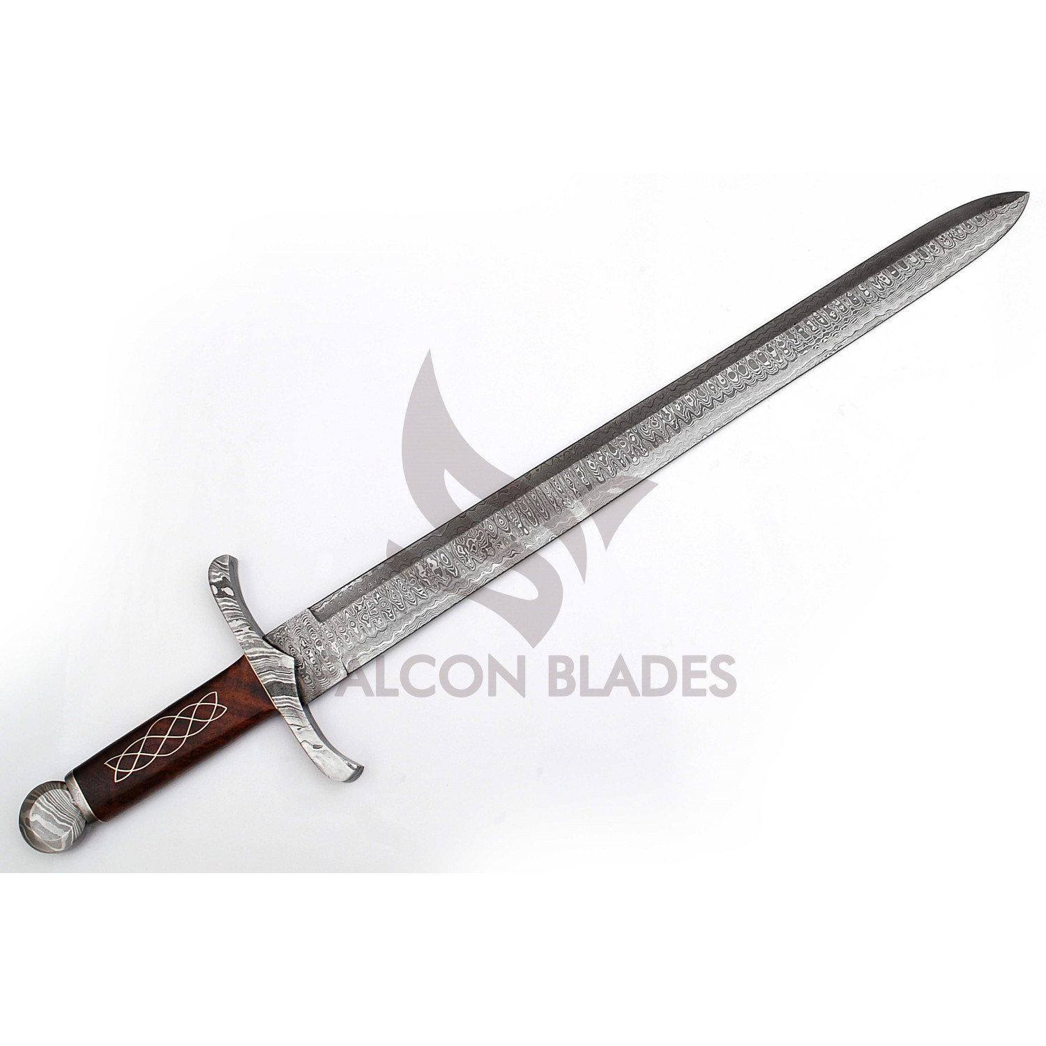 damascus steel blade, double edge, sword, hunting, survival, sheath ...
